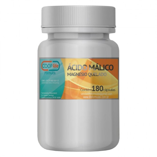 Ácido málico 400mg + Magnésio quelado 180mg - 180 cápsulas