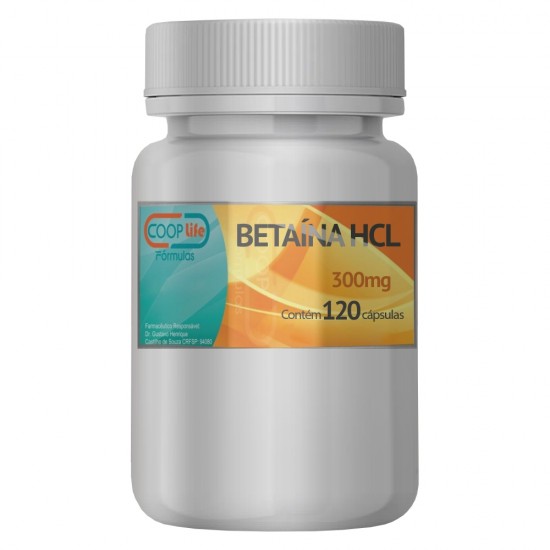 Betaína HCL 300mg Com 120 Cápsulas 